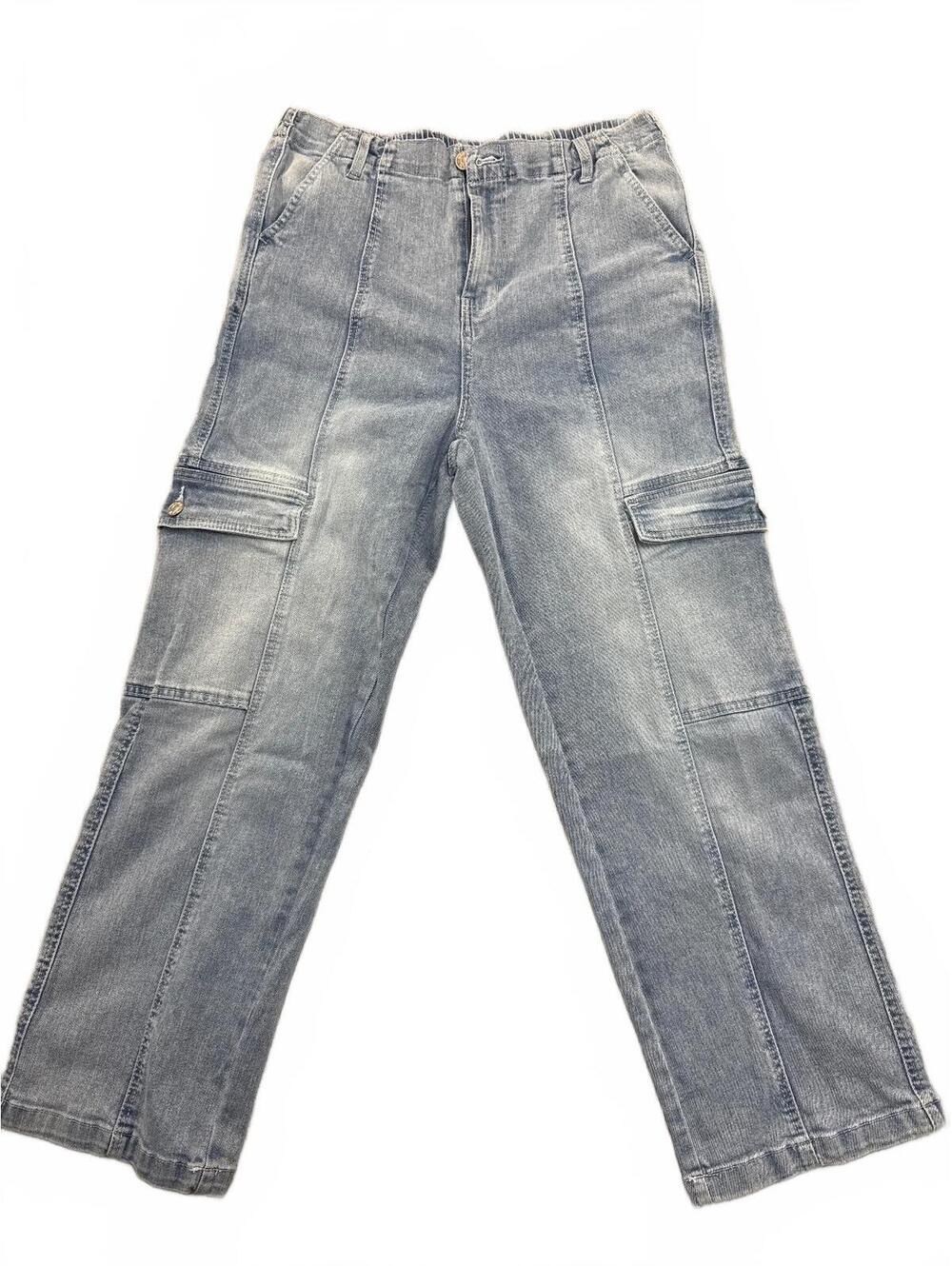 Madden NYC High Rise Cargo Skater Jeans Light Wash Elastic Waist